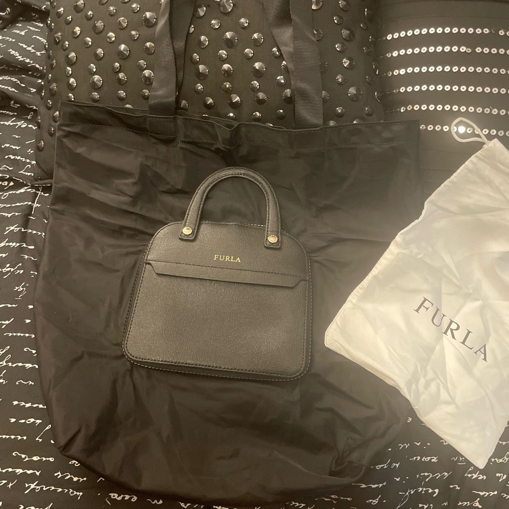 FURLA Black Foladable Shopper Tote - Rare - Picture 15 of 16